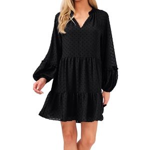Clip Dot Ruffle Long Sleeve Shift Dress